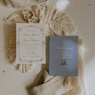 Staubblaues Florales Boho Botanisches QR-Code Hoch Einladung
