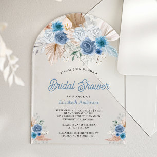 Staubblaues florales Boho-Pampas-Braut-Event Acryleinladungen