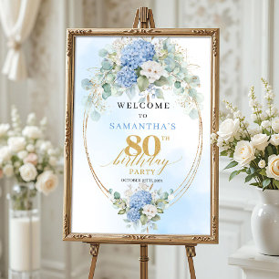 Staubblaues florales Eukalyptus 80. Geburtstags-Wi Poster