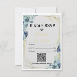 Staubblaues florales goldenes geometrisches Hochze RSVP Karte