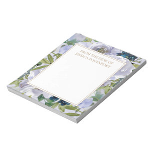 Staubblaues Florales Grünes Blätter Von Schreibtis Notizblock