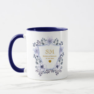 Staubblaues florales Hochzeits- und Gold-Jubiläum Tasse