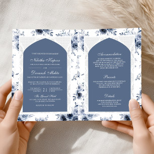 Staubblaues florales indisches Hochzeitskleid Einladung