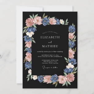Staubblaues florales malerisches Hochzeit Einladung