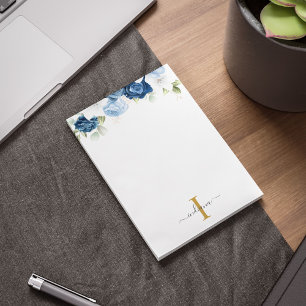 Staubblaues florales Monogramm Eukalyptus Schriftn Notizblock