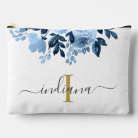 Staubblaues florales Monogramm Wasserfarbe Skript