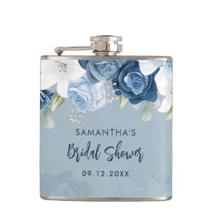Staubblaues florales personalisiertes Brautdusche- Flachmann