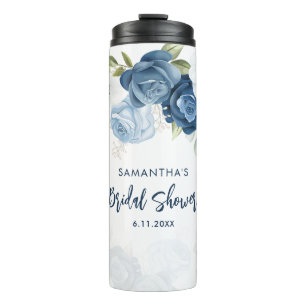 Staubblaues florales personalisiertes Brautdusche- Thermosbecher
