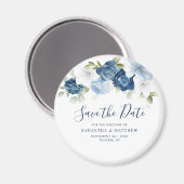 Staubblaues florales Skript Andenken Save the Date Magnet (Vorderseite/Rückseite)