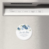 Staubblaues florales Skript Andenken Save the Date Magnet (In Situ (Geschirrspüler))