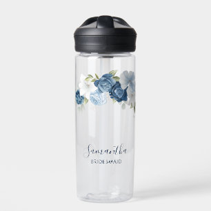 Staubblaues florales Skript Hochzeit Brautjungfer Trinkflasche