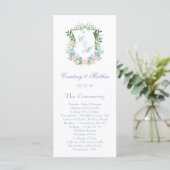 Staubblaues florales Wappen Hochzeit Programm (Stehend Vorderseite)