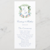 Staubblaues florales Wappen Hochzeit Programm (Vorderseite)