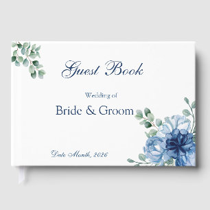 Staubblaues florales Wasserfarben-Hochzeit in Weiß Gästebuch
