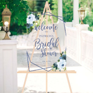 Staubblaues florales Willkommen zur Brautparty Acrylschild