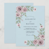 Staubblaues Flüsternde Blütenhochzeit Einladung (Vorne/Hinten)