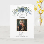Staubblaues Foto-Gedenk-Funeralprogramm-Vorlage Karte (Gelbe Blume)