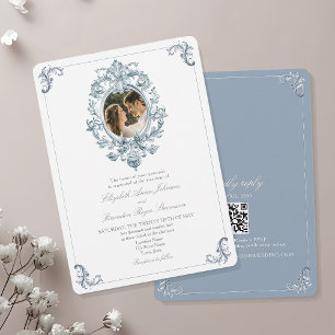 Staubblaues Französisches Rokoko-Hochzeit Einladung