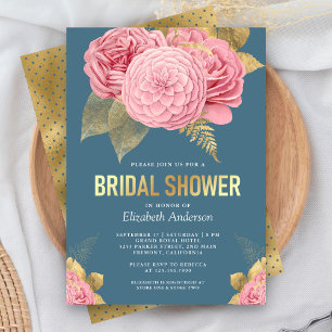 Staubblaues Gold Rosa Florales Brautbad Einladung