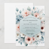 Staubblaues Gossamer Bloom Hochzeit Einladung (Vorne/Hinten)