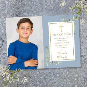 Staubblaues Grün Florales Foto Bestätigung Dankeskarte