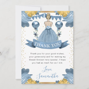 Staubblaues Kleid Blondhaarige Prinzessin Sweet 16 Dankeskarte