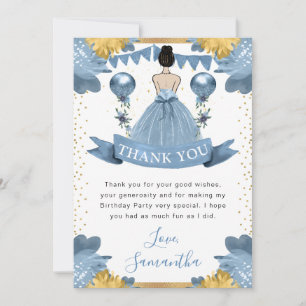 Staubblaues Kleid Braunhaarige Prinzessin Geburtst Dankeskarte