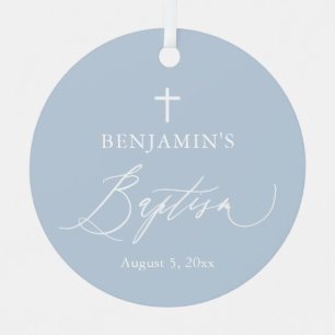 Staubblaues Kreuz Jungen Tauf Keramik-Ornament Ornament Aus Metall