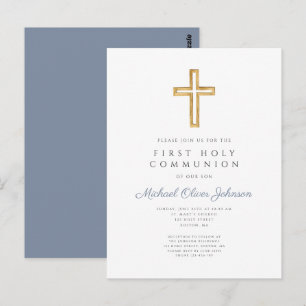 Staubblaues Kreuz Religiöser Junge Erste Kommunion Postkarte