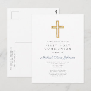 Staubblaues Kreuz Religiöser Junge Erste Kommunion Postkarte