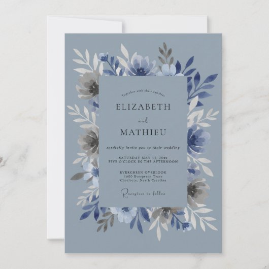 Staubblaues, makelloses Winterhochzeit Einladung (Vorderseite)