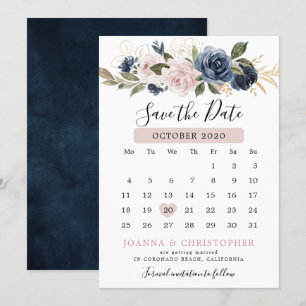 Staubblaues Mauve-Rosa-Schieferblumen-Hochzeit  Save The Date