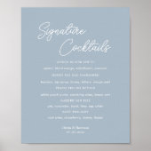 Staubblaues Minimal-Script-Signature-Drinks-Schild Poster (Vorne)