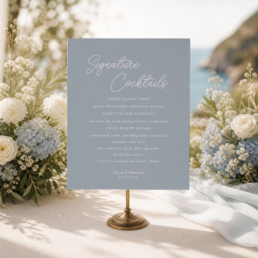 Staubblaues Minimal-Script-Signature-Drinks-Schild Poster