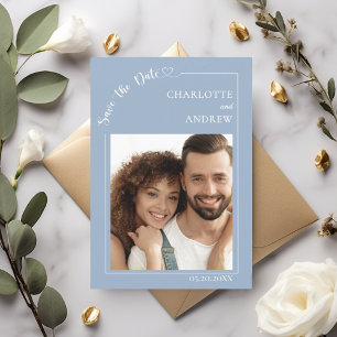 Staubblaues modernes Foto-Hochzeits-Save-the-Date Save The Date