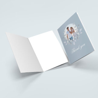 Staubblaues Monogramm Foto Hochzeits-Dankeschön Dankeskarte