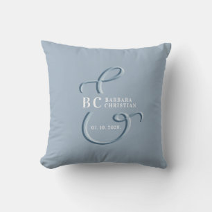 Staubblaues Monogramm Hochzeit Kissen