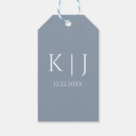 Staubblaues Monogramm Initial Minimal Trendige Hoc Geschenkanhänger (Vorderseite)