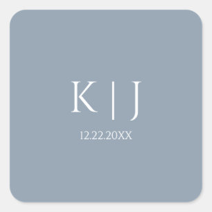 Staubblaues Monogramm Initial Minimal Trendige Hoc Quadratischer Aufkleber