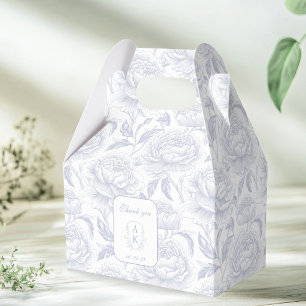 Staubblaues Monogrammwappen Chinoiserie Pfingstros Geschenkschachtel