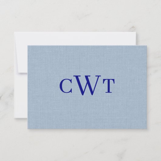 Staubblaues Navyblau-Monogramm Hochzeit Dankeskarte (Vorderseite)