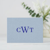 Staubblaues Navyblau-Monogramm Hochzeit Dankeskarte (Stehend Vorderseite)