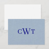 Staubblaues Navyblau-Monogramm Hochzeit Dankeskarte (Vorne/Hinten)