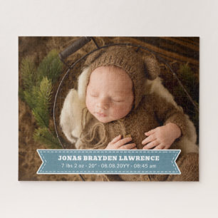 Staubblaues Neugeborenes Baby Jungen Geburt Stats Puzzle