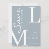 Staubblaues orange stilvolles Monogramm Hochzeit Save The Date (Vorderseite)