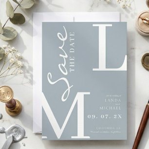 Staubblaues orange stilvolles Monogramm Hochzeit Save The Date