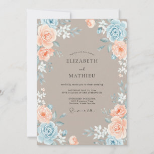 Staubblaues Pfirsichblüten-Hochzeit Einladung
