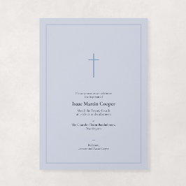 Staubblaues religiöses minimalistisches Kreuz-Tauf Einladung