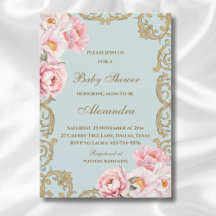 Staubblaues Rokoko-Vintage-Blumen-Baby-Shower