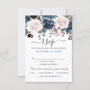 Staubblaues Rosa Florales Botanisches Hochzeitsthe RSVP Karte